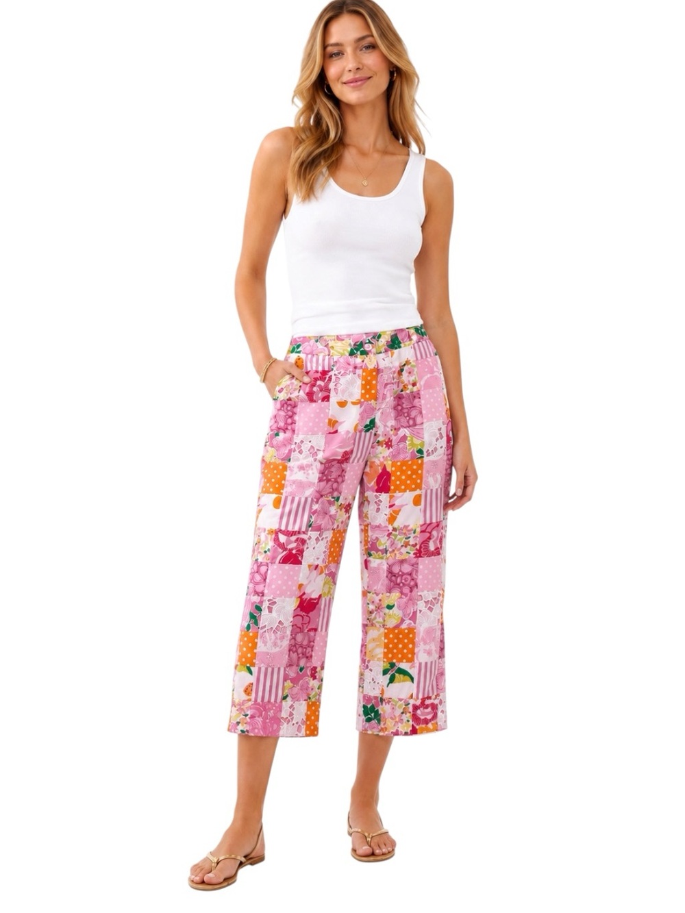 Lilly Pulitzer Vintage White Label Floral Patchwork Pant Pink Preppy Size 0
